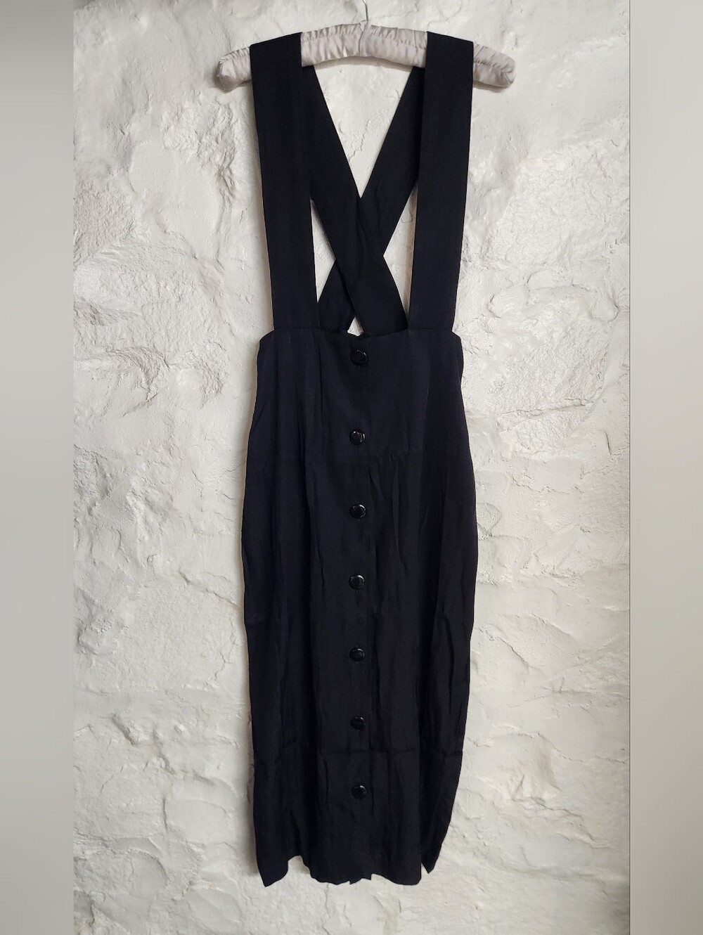 Blondie and Me Vintage Black Button Front Suspender Pinafore Skirt S Whimsigoth